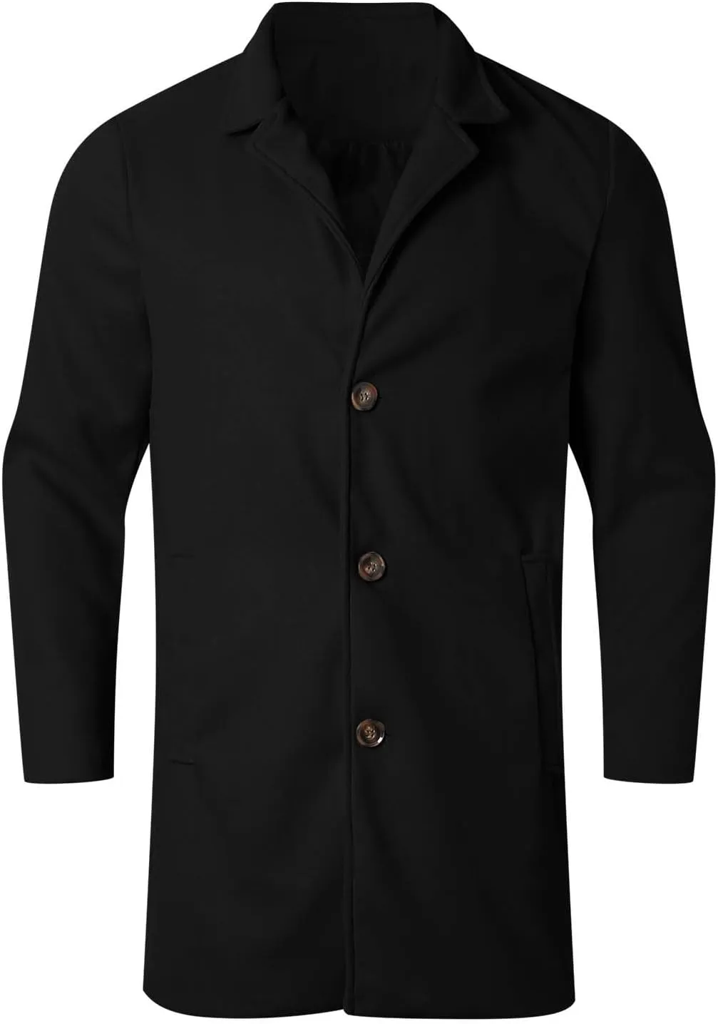 Men's Wool Blend Pea Coat Notched Collar Single Breasted Mid Long Windbreaker Overcoat Warm Winter Trench Coat M-2XL