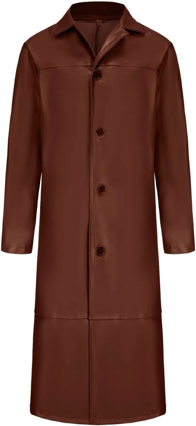 Men's Wool Blend Pea Coat Notched Collar Single Breasted Overcoat Warm Jacket Winter Trench Coat Mid Long Windbreaker