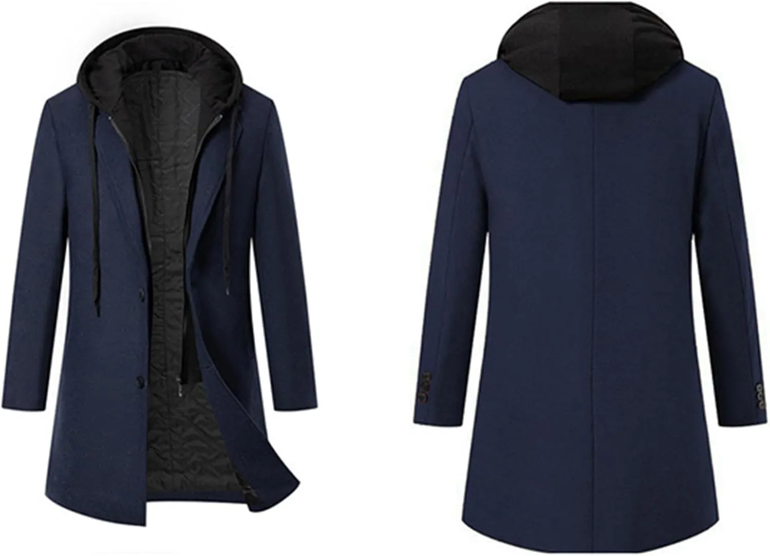 Men's Wool Blend Pea Coat Notched Collar Slim Fit Winter Pea Coat Single Breasted Business Overcoat