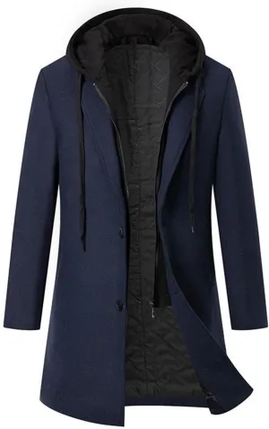 Men's Wool Blend Pea Coat Notched Collar Slim Fit Winter Pea Coat Single Breasted Business Overcoat