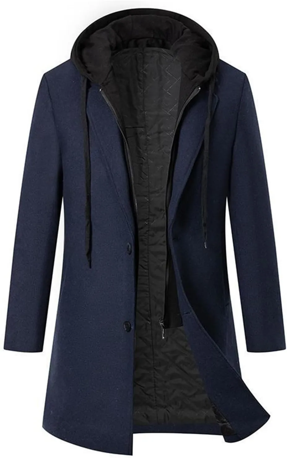 Men's Wool Blend Pea Coat Notched Collar Slim Fit Winter Pea Coat Single Breasted Business Overcoat