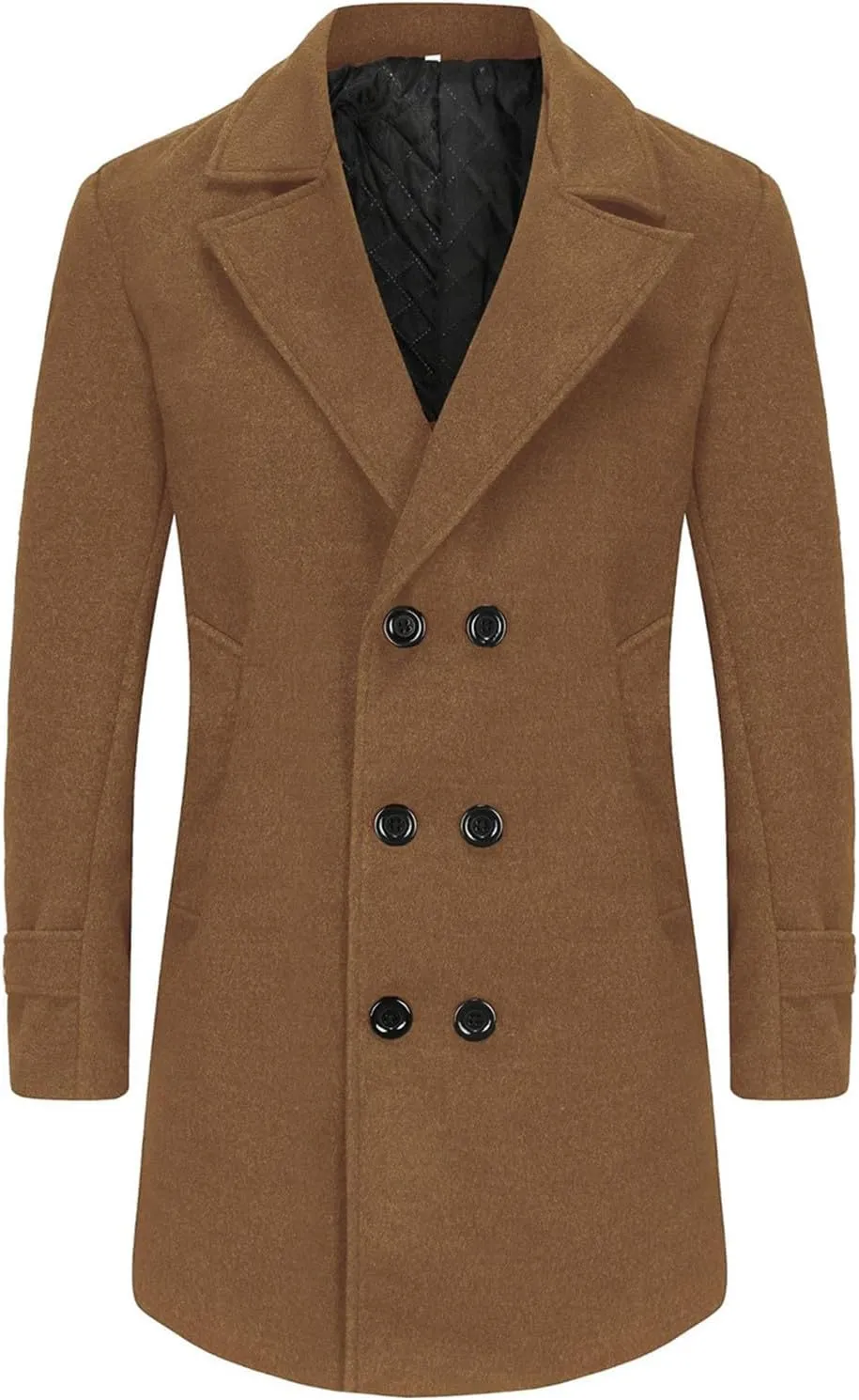 Men's Wool Blend Pea Coat Notched Collar Slim Fit Winter Pea Coat Single Breasted Business Overcoat