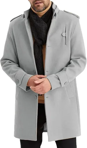 Men's Wool Blend Single Breasted Pea Coat Classic Trench Casual Overcoat with Pockets