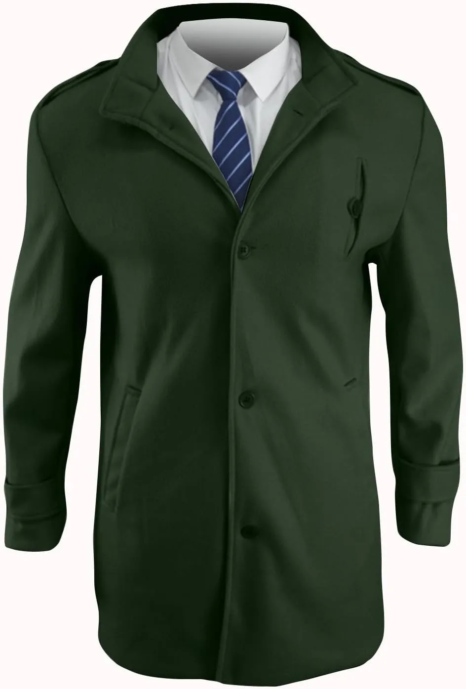 Men's Wool Blend Single Breasted Pea Coat Classic Trench Casual Overcoat with Pockets