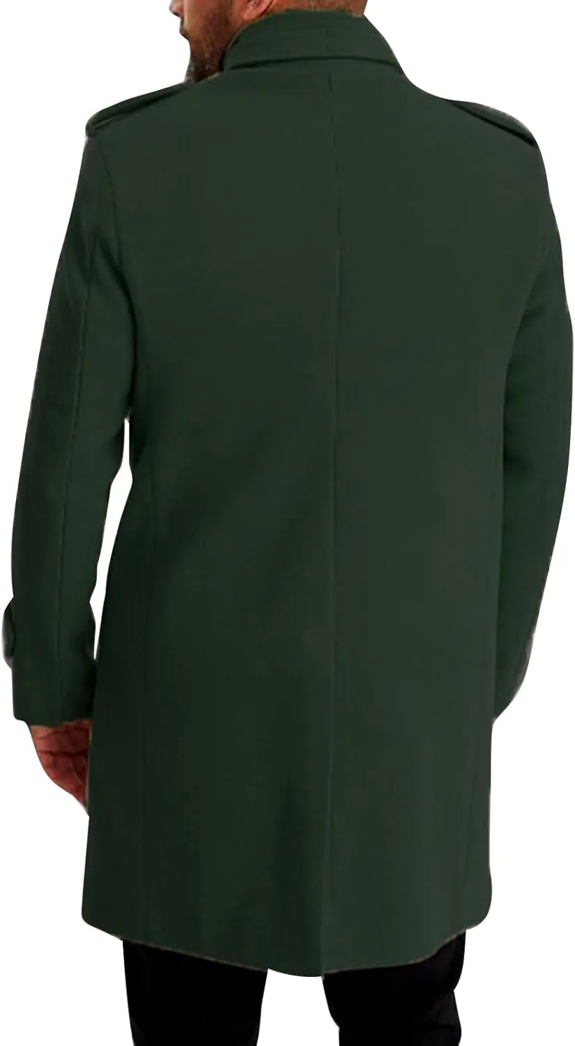 Men's Wool Blend Single Breasted Pea Coat Classic Trench Casual Overcoat with Pockets