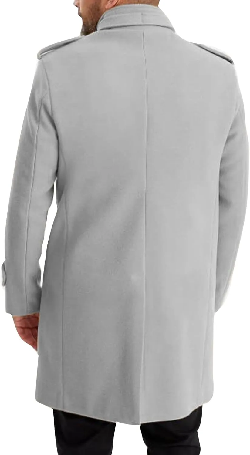 Men's Wool Blend Single Breasted Pea Coat Classic Trench Casual Overcoat with Pockets