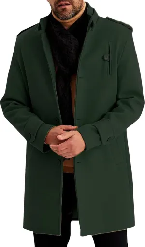 Men's Wool Blend Single Breasted Pea Coat Classic Trench Casual Overcoat with Pockets