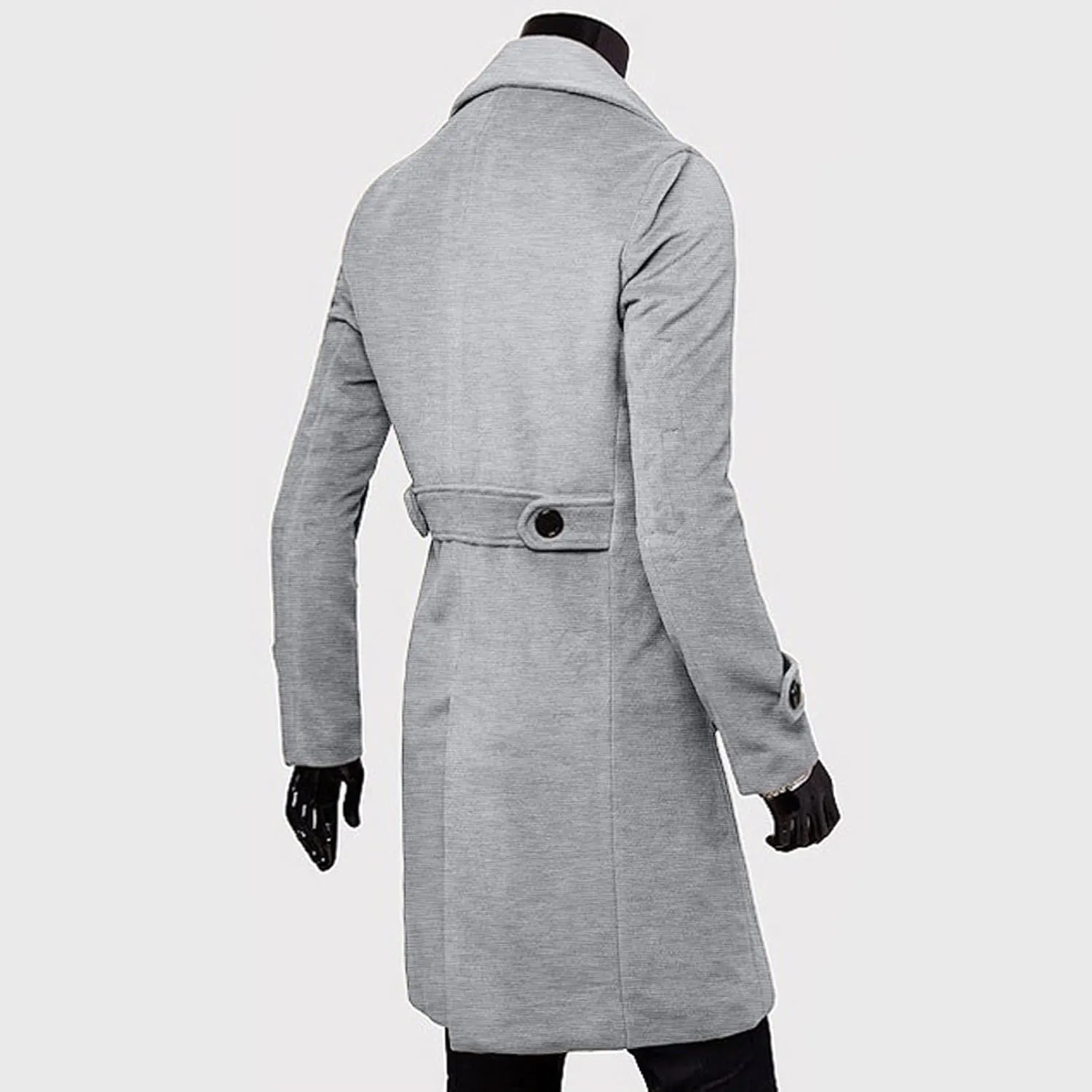 Mid Long Trench Coat for Men's Winter Double Breasted Coat Casual Business Warm Overcoat Classic Windproof Jacket