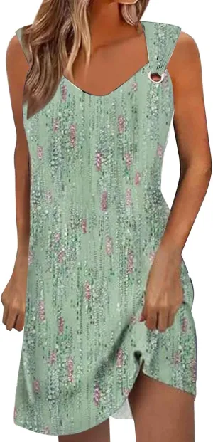 Midi Boho Dresses for Women Ring Straps Sleeveless Summer Casual Dress Sexy Elegant Beach Dress Flowy Mini Tank Dress