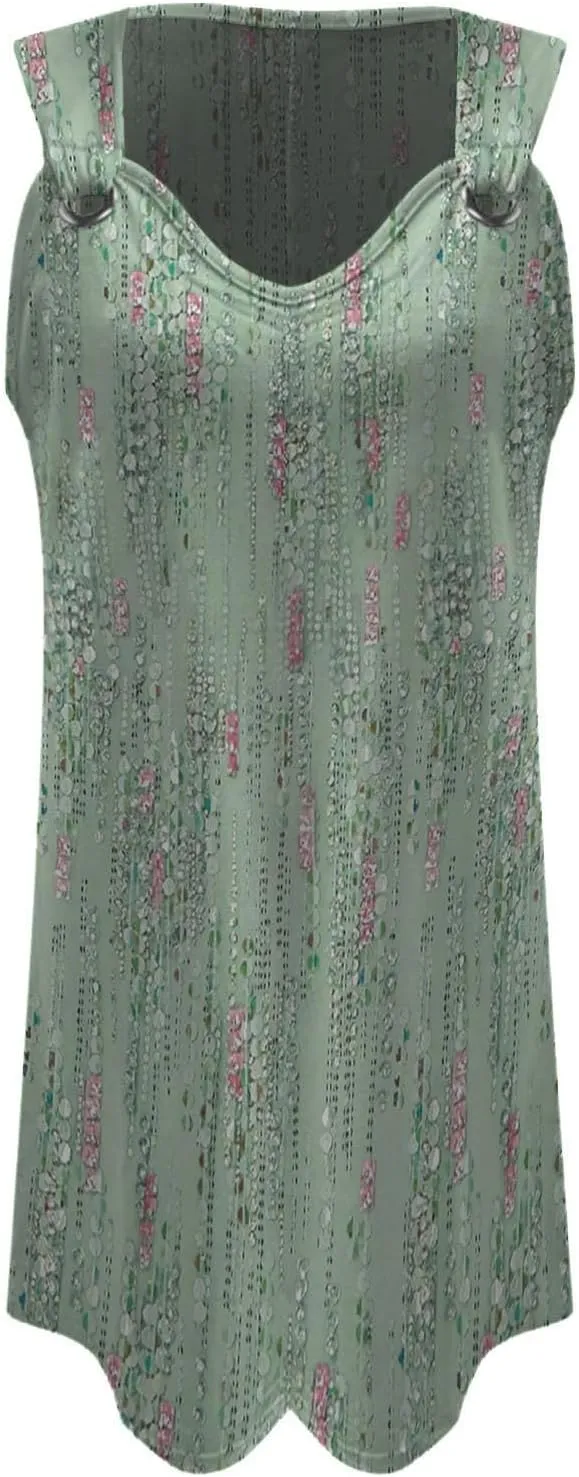 Midi Boho Dresses for Women Ring Straps Sleeveless Summer Casual Dress Sexy Elegant Beach Dress Flowy Mini Tank Dress