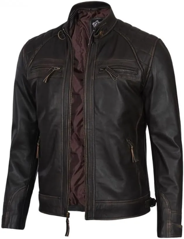 Motorcycle Leather Jacket | Cafe Racer Real Lambskin Leather Distressed Motorcycle Jacket | Vintage Leather Jacket |