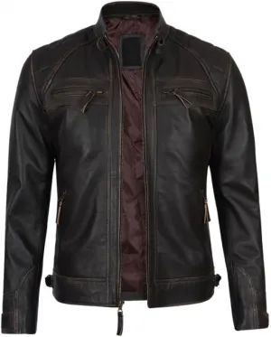 Motorcycle Leather Jacket | Cafe Racer Real Lambskin Leather Distressed Motorcycle Jacket | Vintage Leather Jacket |