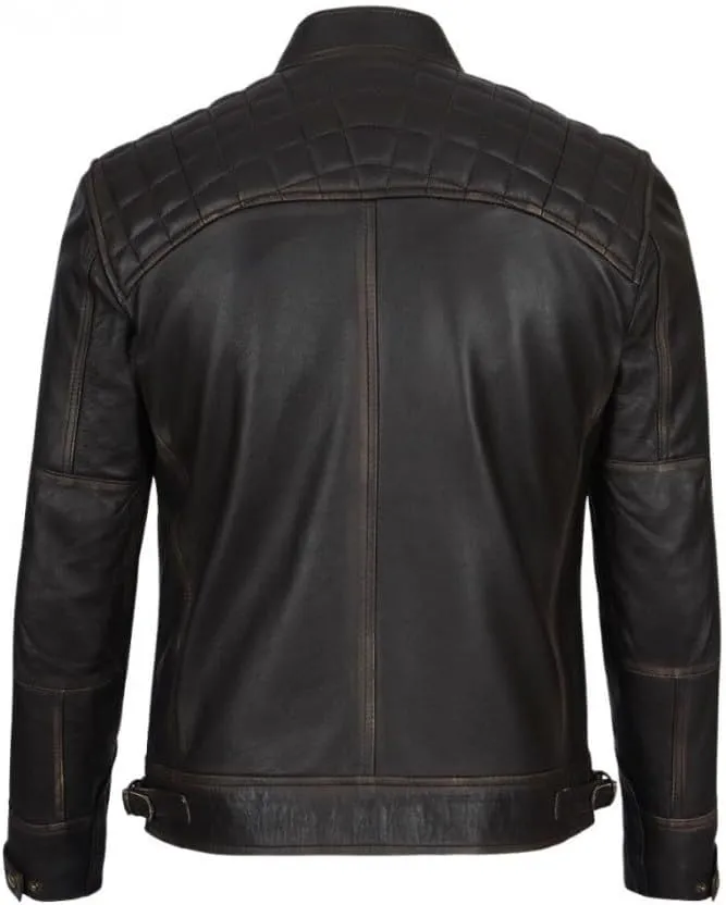 Motorcycle Leather Jacket | Cafe Racer Real Lambskin Leather Distressed Motorcycle Jacket | Vintage Leather Jacket |