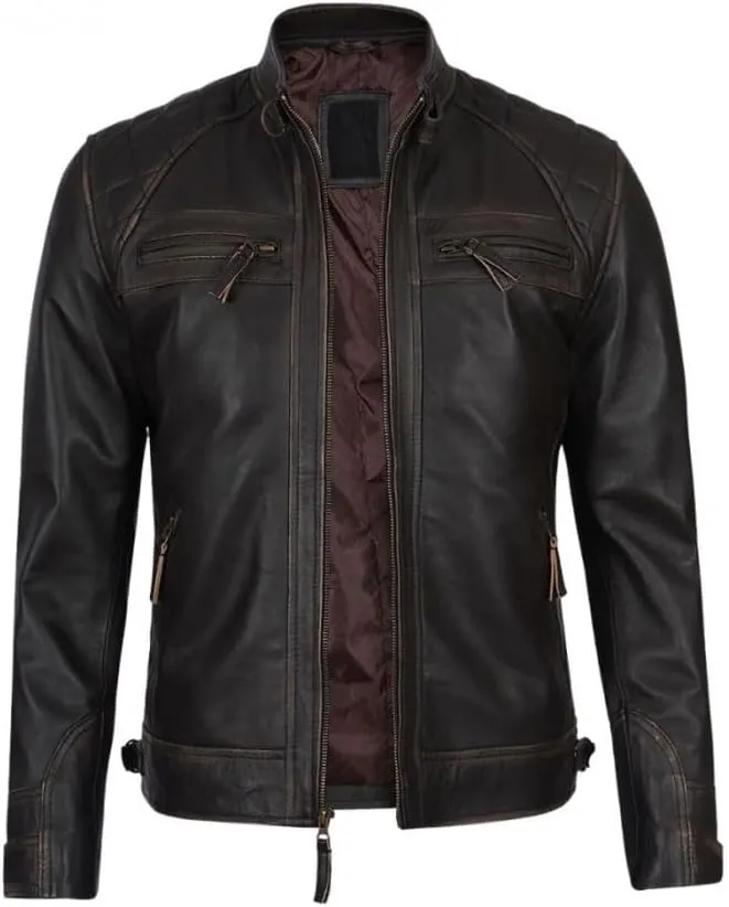 Motorcycle Leather Jacket | Cafe Racer Real Lambskin Leather Distressed Motorcycle Jacket | Vintage Leather Jacket |