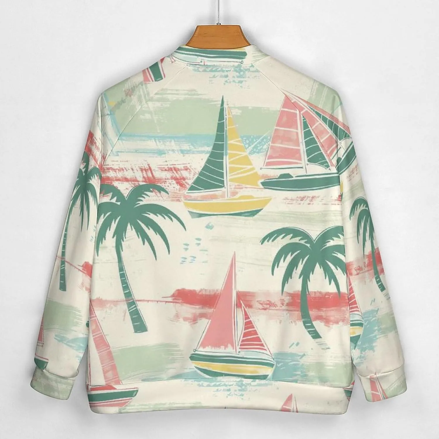 Nautical Sailboat Coconut Palm Trees Lightweight Men's Baseball Jackets Relaxed Fit Varsity Bomber Jacket Windbreaker Coat