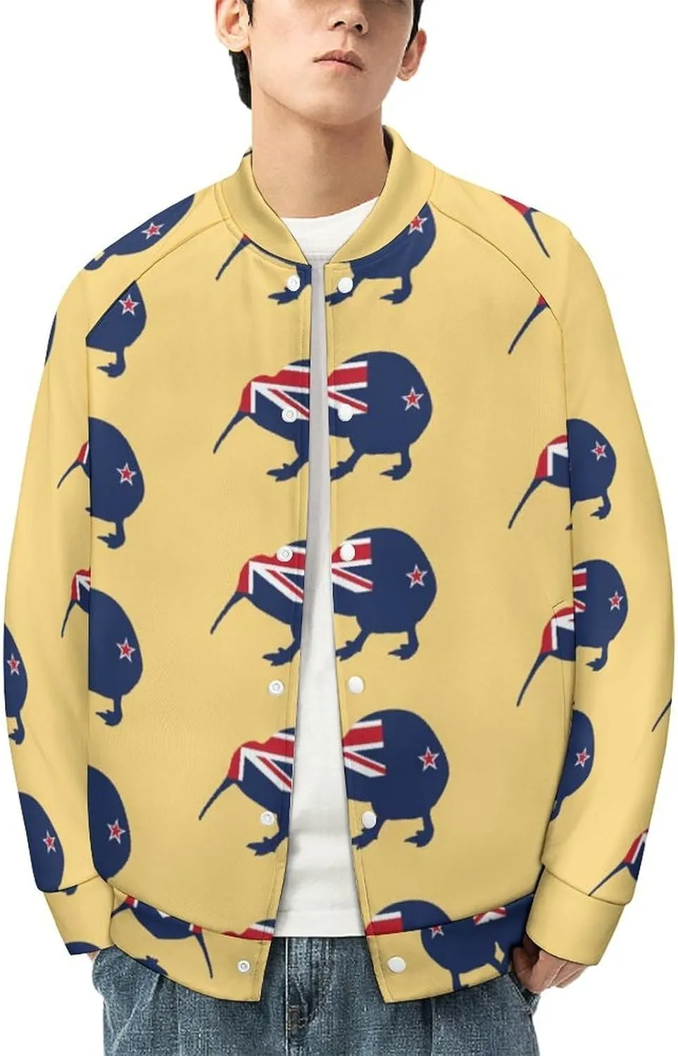 New Zealand Kiwi Birds Lightweight Men's Baseball Jackets Relaxed Fit Varsity Bomber Jacket Windbreaker Coat