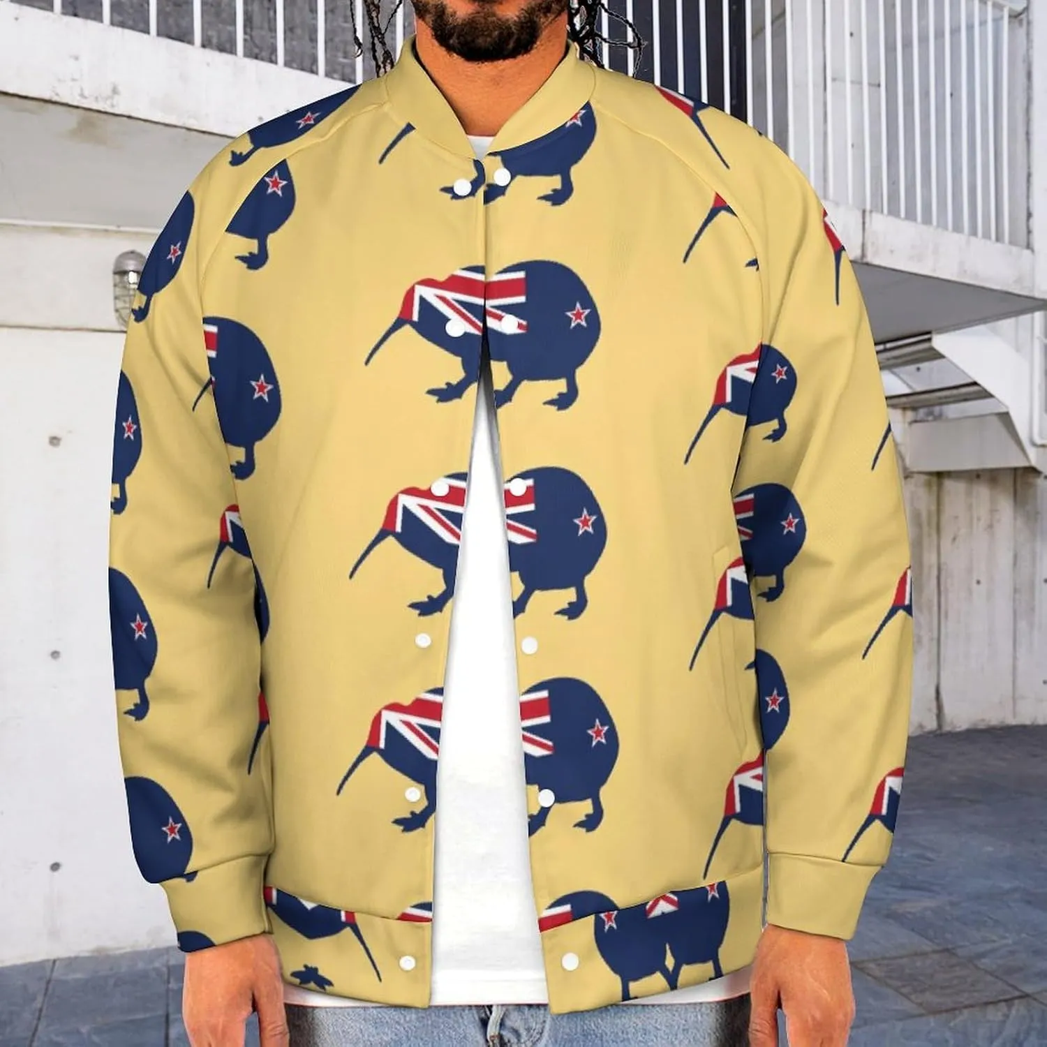 New Zealand Kiwi Birds Lightweight Men's Baseball Jackets Relaxed Fit Varsity Bomber Jacket Windbreaker Coat