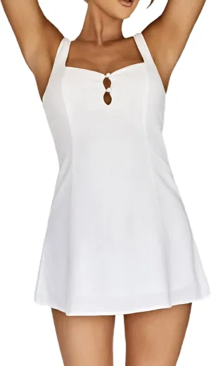 NUFIWI Women Sweet Y2k Mini Dress Square Neck Ruffle Flare A Line Short Dress Backless White Babydoll Dress Fairy