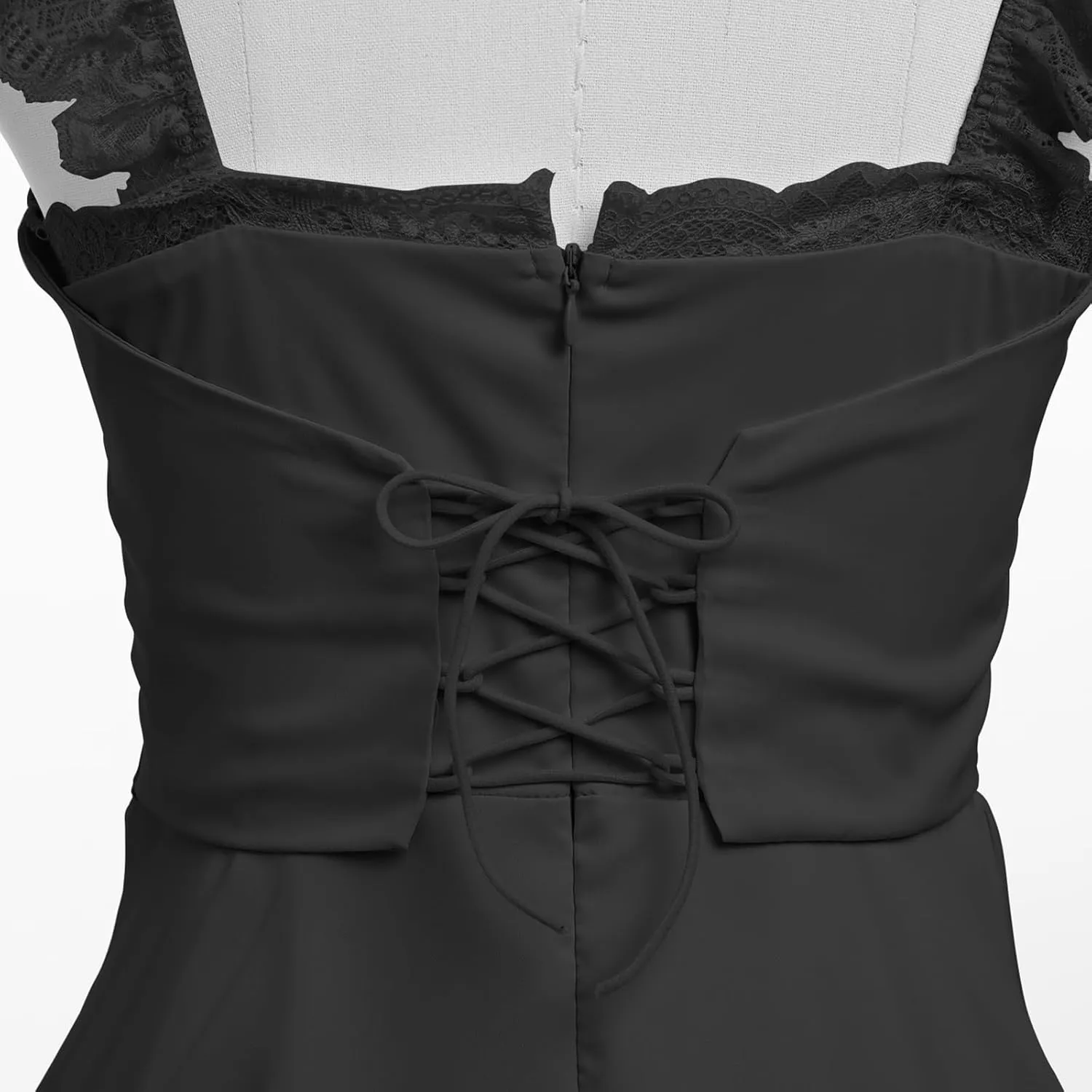 OBEEII Women's Square Neck Strap Lace Mini Dress Flowy A-Line Ruffle Swing Casual Summer Short Dress Party Graduation Dress
