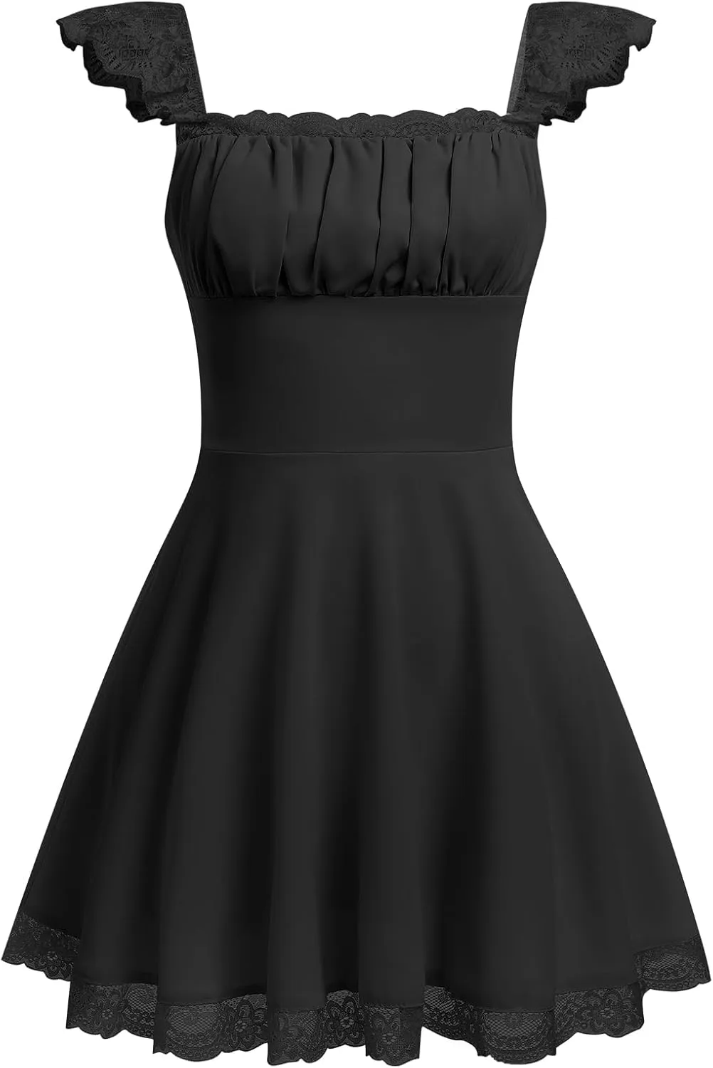 OBEEII Women's Square Neck Strap Lace Mini Dress Flowy A-Line Ruffle Swing Casual Summer Short Dress Party Graduation Dress