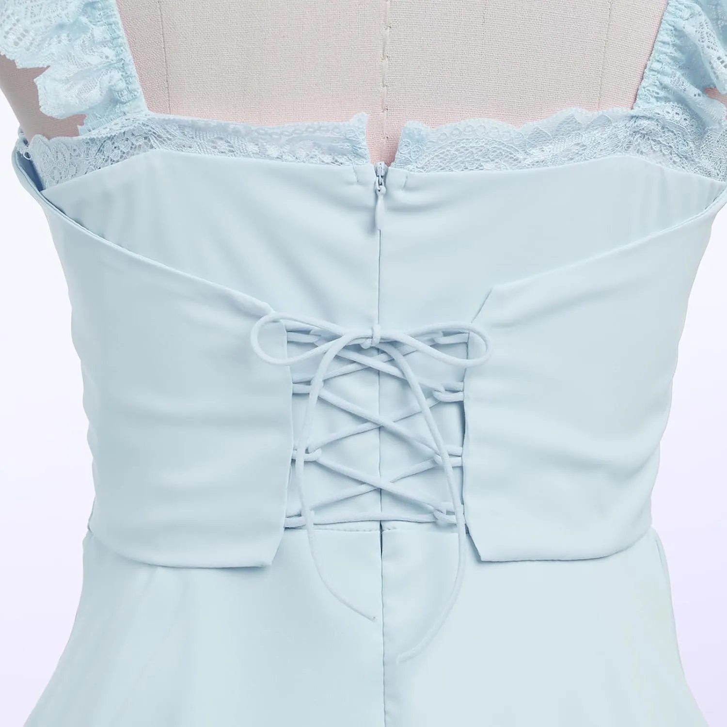 OBEEII Women's Square Neck Strap Lace Mini Dress Flowy A-Line Ruffle Swing Casual Summer Short Dress Party Graduation Dress