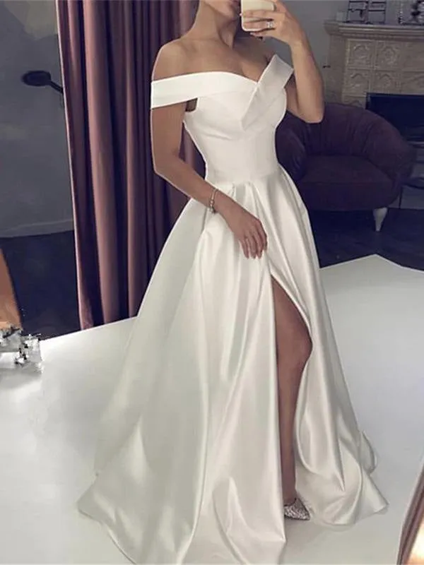 Off-the-Shoulder Backless A-Line Wedding Dresses