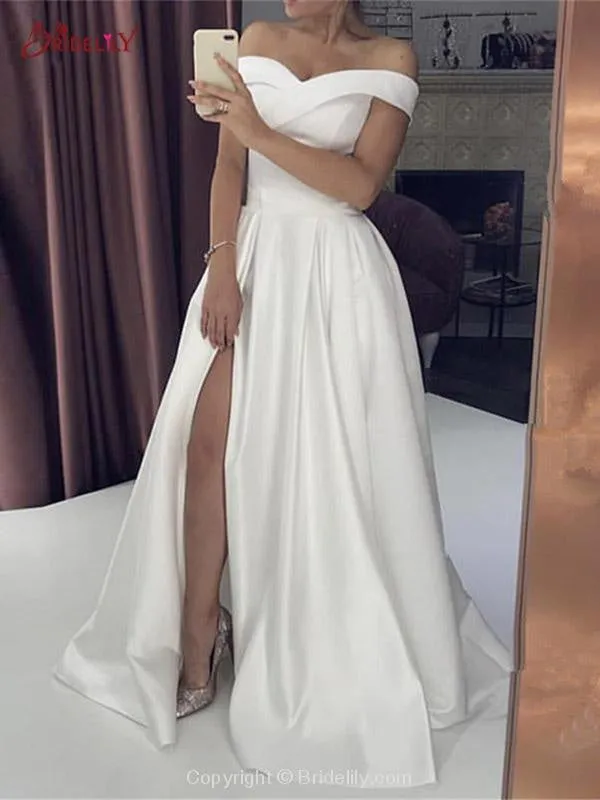 Off-the-Shoulder Backless A-Line Wedding Dresses