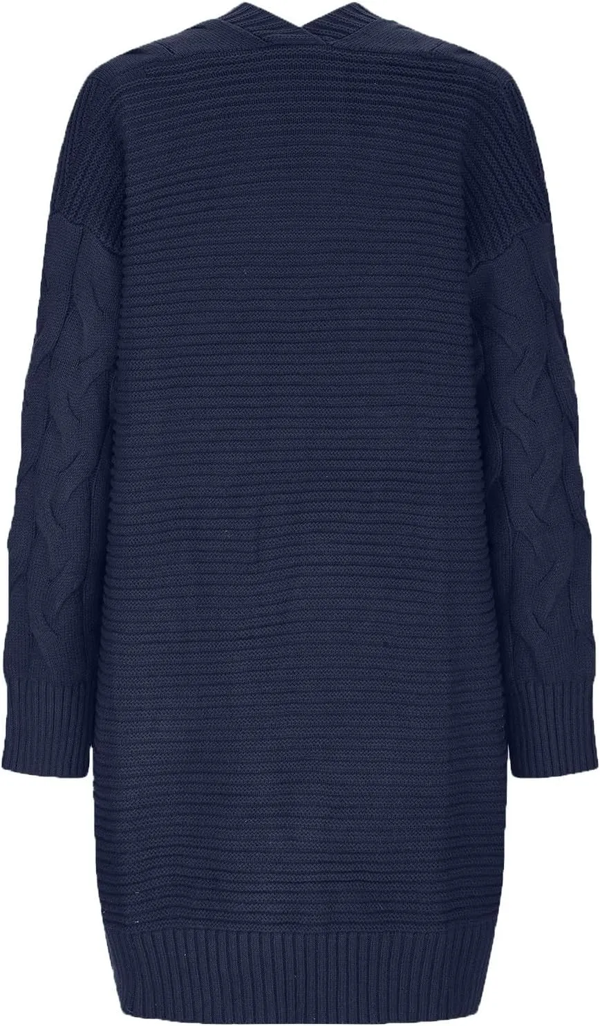 Open Front Cardigan for Womens Chunky Knit Sweaters Casual Mid_Lenth Cardigan Fall Cozy Cotton Sweater Outerwear