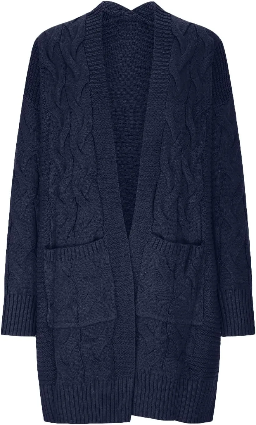 Open Front Cardigan for Womens Chunky Knit Sweaters Casual Mid_Lenth Cardigan Fall Cozy Cotton Sweater Outerwear