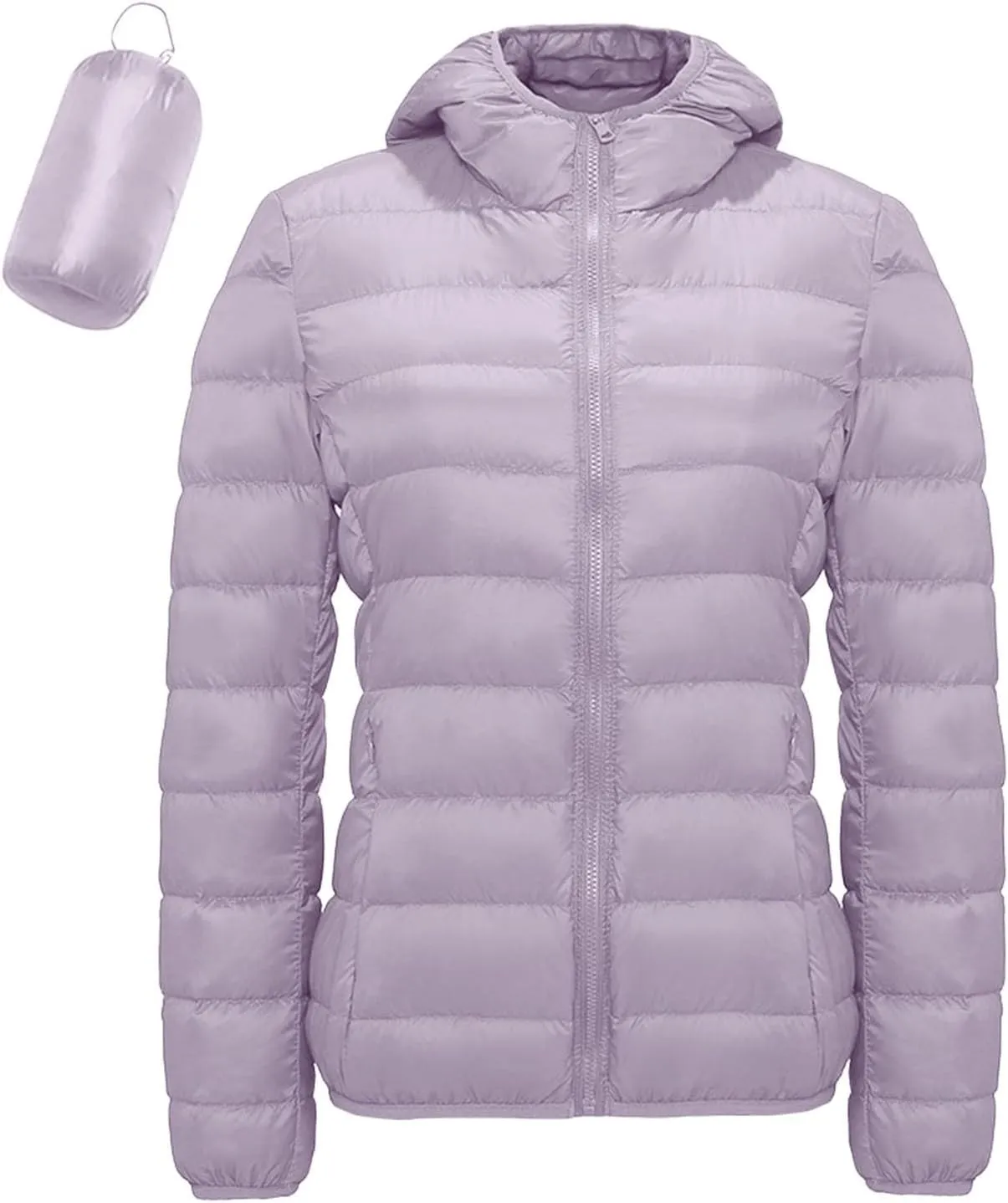 Packable Puffer Jacket for Women Lightweight Short Down Jackets Trendy Slim Fit Bubble Coat Winter Puffer Jackets with Hood
