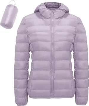 Packable Puffer Jacket for Women Lightweight Short Down Jackets Trendy Slim Fit Bubble Coat Winter Puffer Jackets with Hood