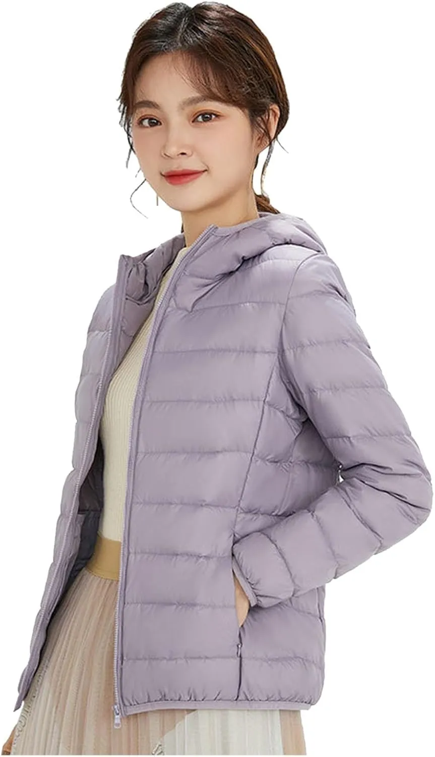 Packable Puffer Jacket for Women Lightweight Short Down Jackets Trendy Slim Fit Bubble Coat Winter Puffer Jackets with Hood