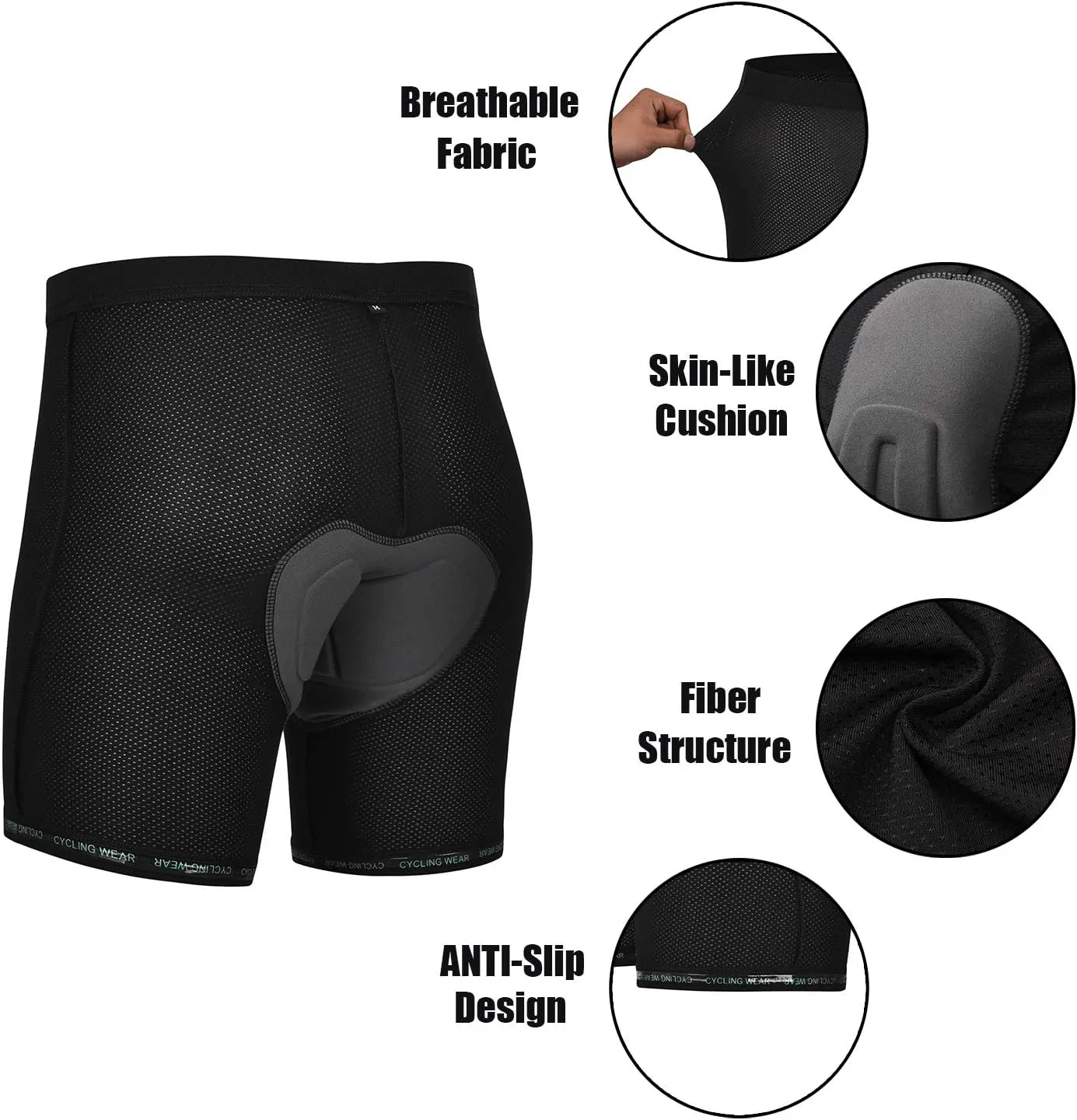 Padded Cycling Shorts Men's Cycling Underwear with 3D Padding Ergonomic Biking Bicycle Shorts Shock Absorbing Sweat Absorbing