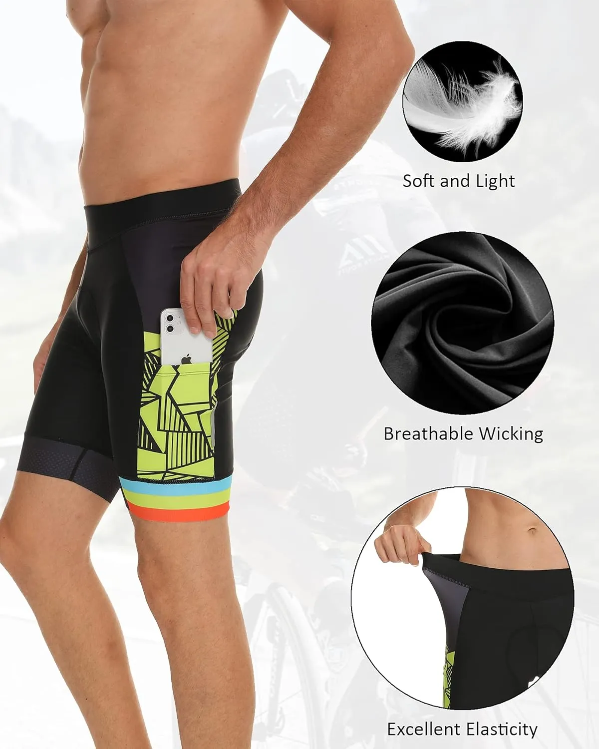 Padded Cycling Shorts Men's Cycling Underwear with 3D Padding Ergonomic Biking Bicycle Shorts Shock Absorbing Sweat Absorbing