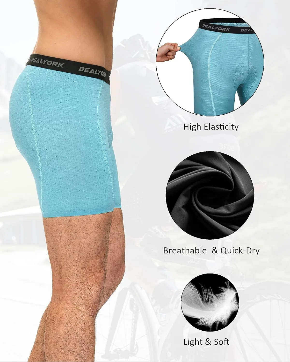 Padded Cycling Shorts Men's Cycling Underwear with 3D Padding Ergonomic Biking Bicycle Shorts Shock Absorbing Sweat Absorbing