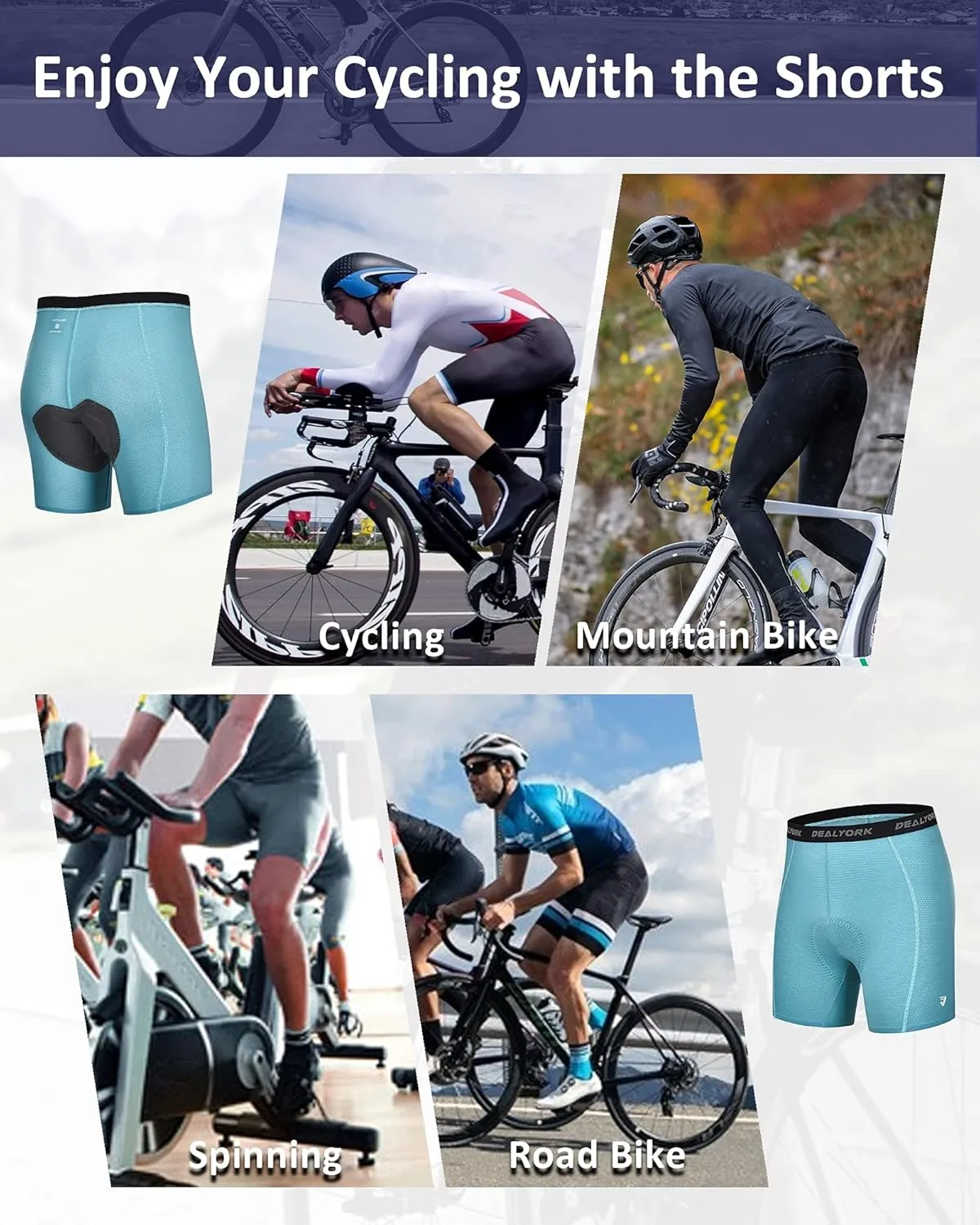 Padded Cycling Shorts Men's Cycling Underwear with 3D Padding Ergonomic Biking Bicycle Shorts Shock Absorbing Sweat Absorbing
