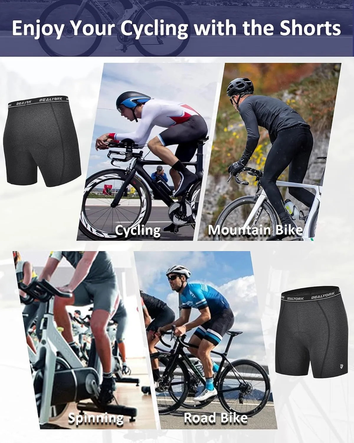 Padded Cycling Shorts Men's Cycling Underwear with 3D Padding Ergonomic Biking Bicycle Shorts Shock Absorbing Sweat Absorbing