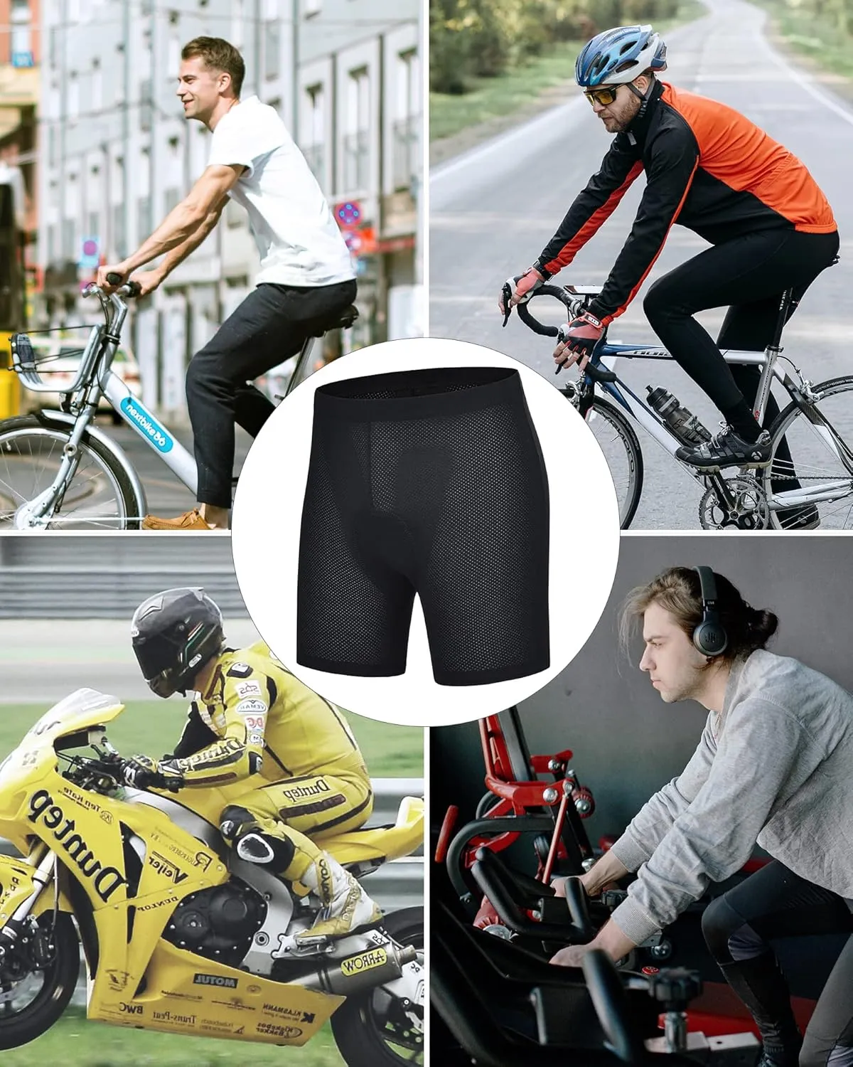 Padded Cycling Shorts Men's Cycling Underwear with 3D Padding Ergonomic Biking Bicycle Shorts Shock Absorbing Sweat Absorbing