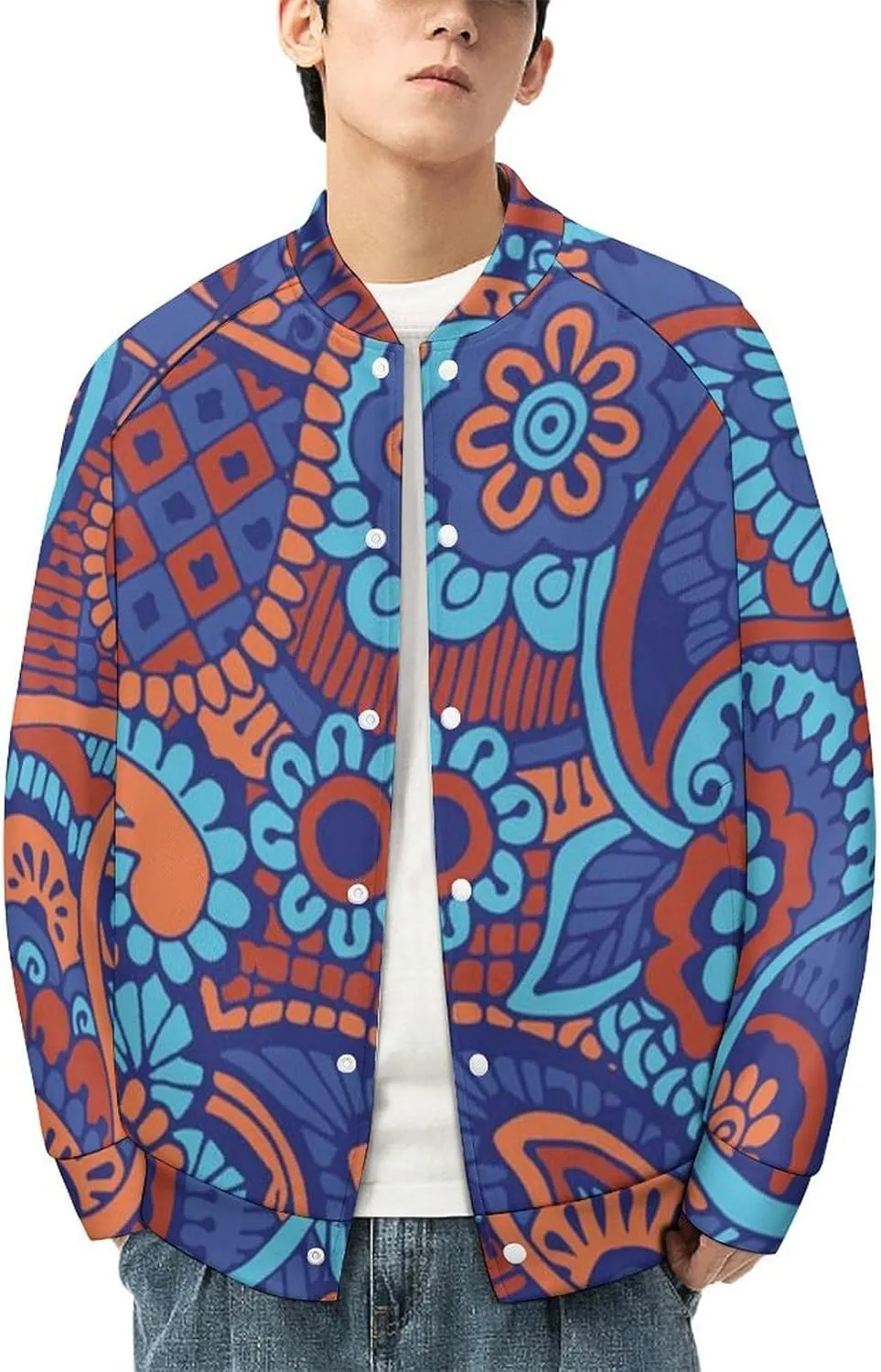 Paisley Flowers Lightweight Men's Baseball Jackets Relaxed Fit Varsity Bomber Jacket Windbreaker Coat