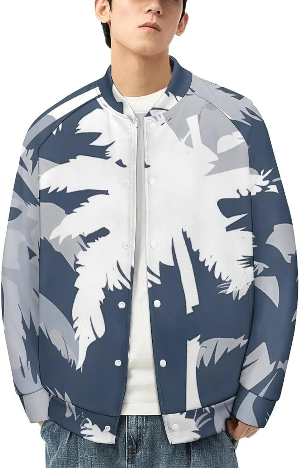 Palm Tree Camouflage Lightweight Men's Baseball Jackets Relaxed Fit Varsity Bomber Jacket Windbreaker Coat