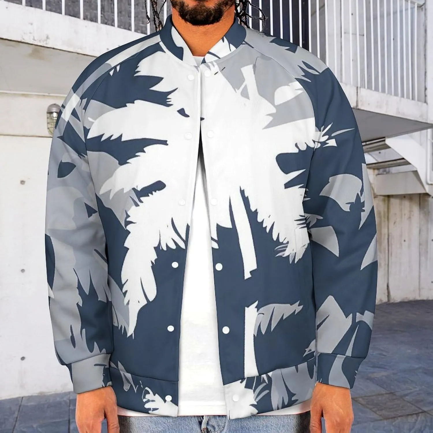Palm Tree Camouflage Lightweight Men's Baseball Jackets Relaxed Fit Varsity Bomber Jacket Windbreaker Coat
