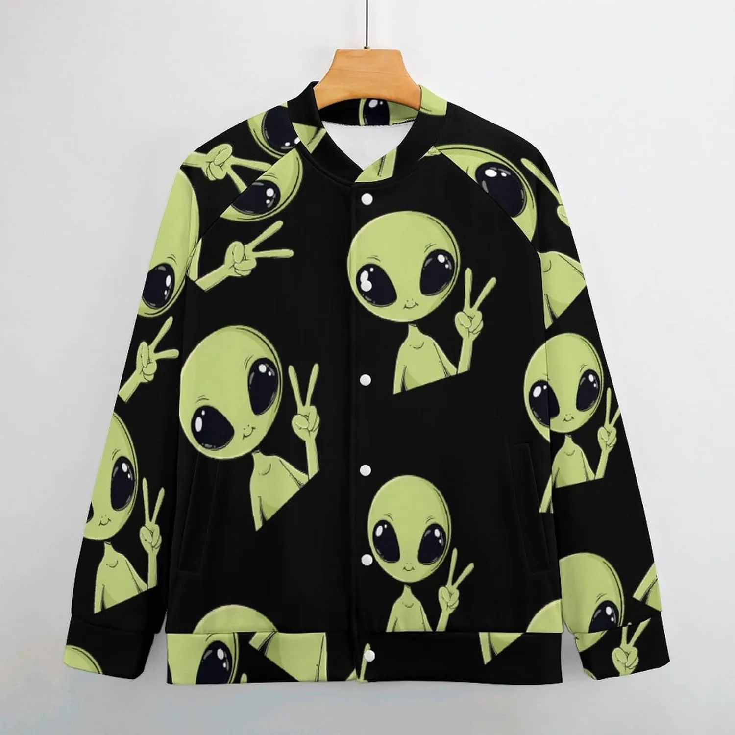 Peace Alien Mugshot Lightweight Men's Baseball Jackets Relaxed Fit Varsity Bomber Jacket Windbreaker Coat