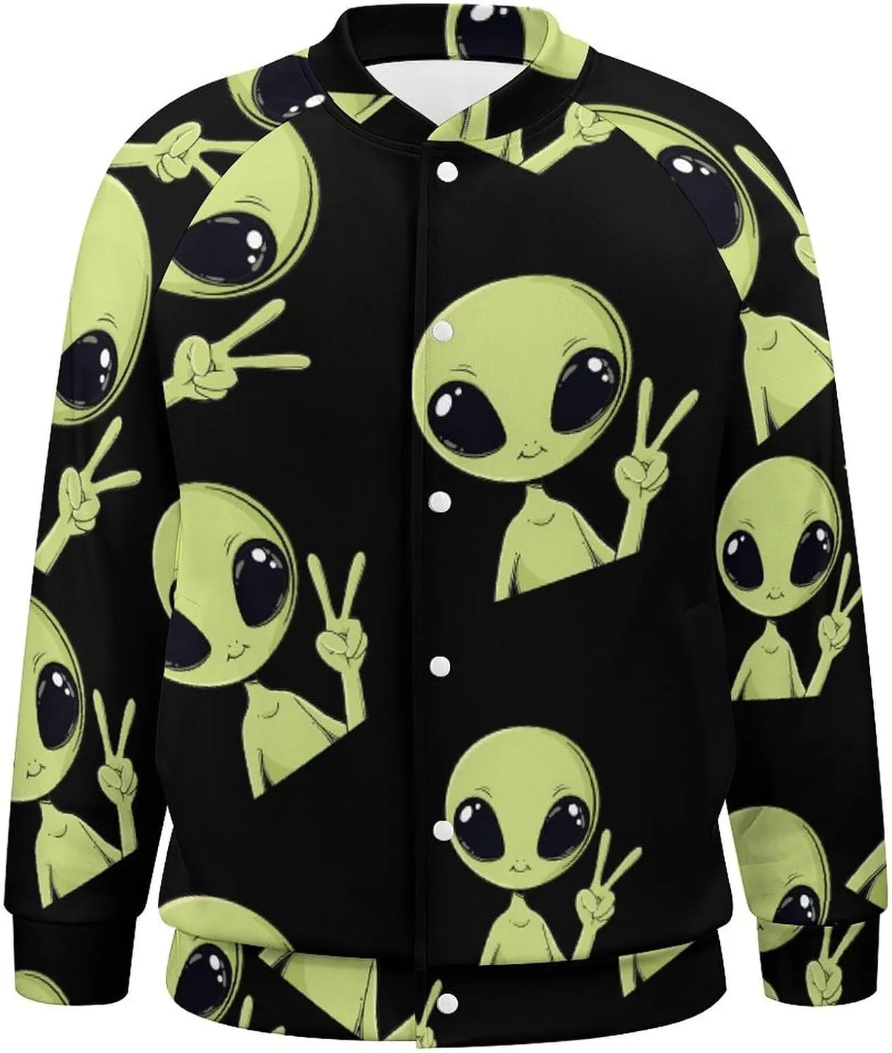 Peace Alien Mugshot Lightweight Men's Baseball Jackets Relaxed Fit Varsity Bomber Jacket Windbreaker Coat