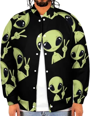 Peace Alien Mugshot Lightweight Men's Baseball Jackets Relaxed Fit Varsity Bomber Jacket Windbreaker Coat