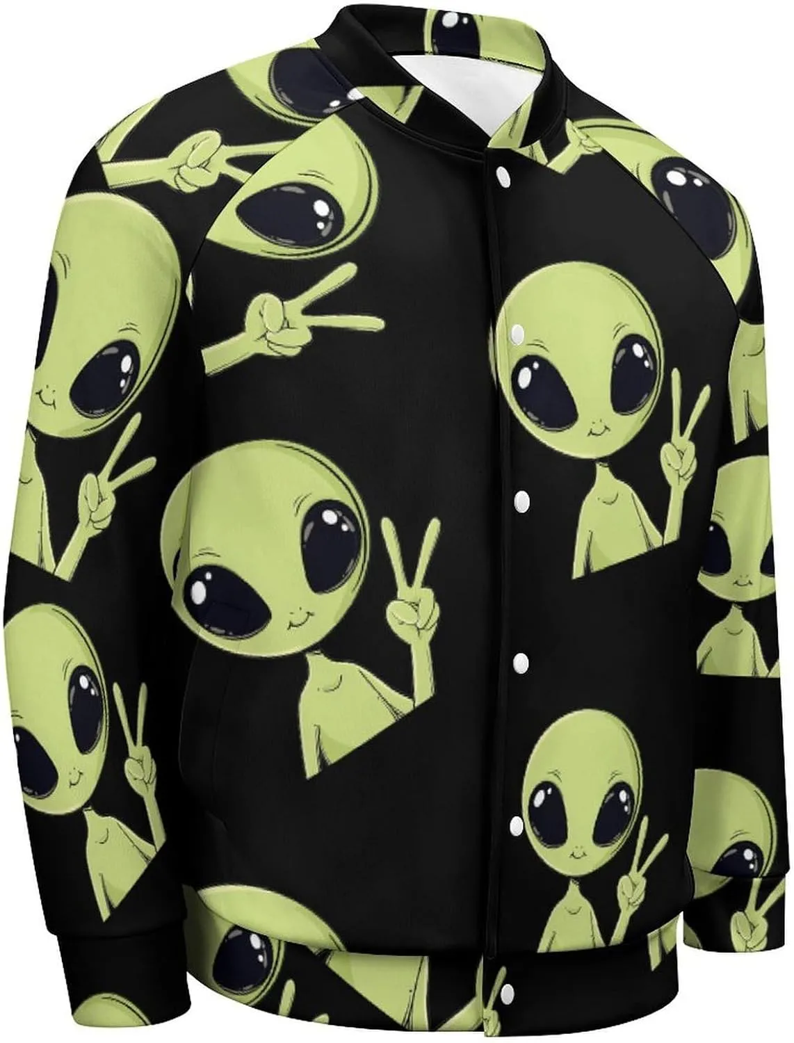 Peace Alien Mugshot Lightweight Men's Baseball Jackets Relaxed Fit Varsity Bomber Jacket Windbreaker Coat