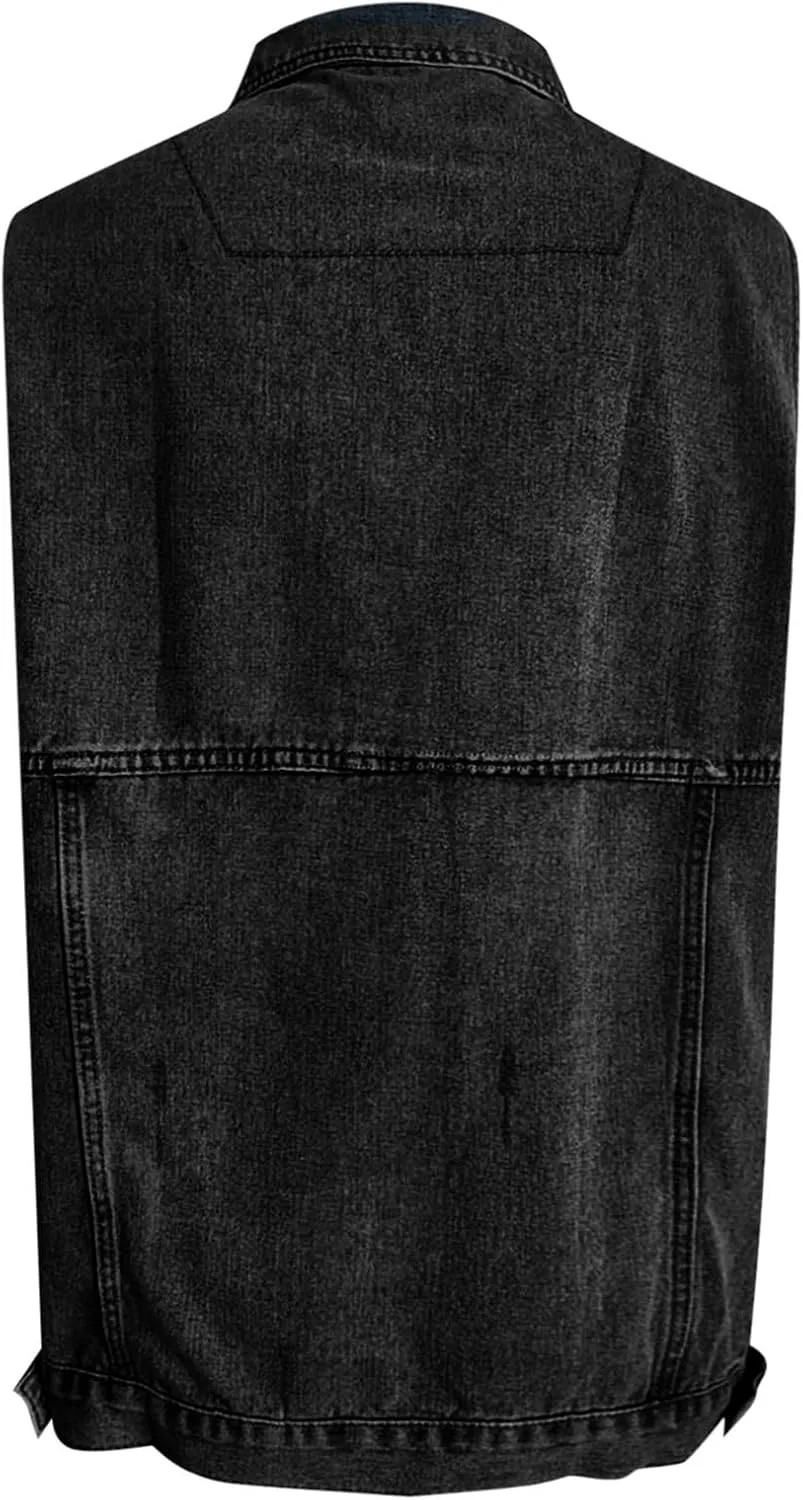 PeQAQ Women's Oversized Denim Vest 2024 Mid Long Jean Vest Distressed Sleeveless Denim Jacket Retro Boyfriend Denim Shacket
