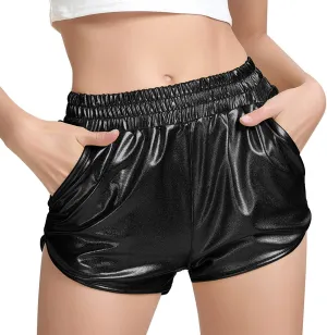PESION Women's Metallic Shiny Shorts Sparkly Rave Hot Short Pants