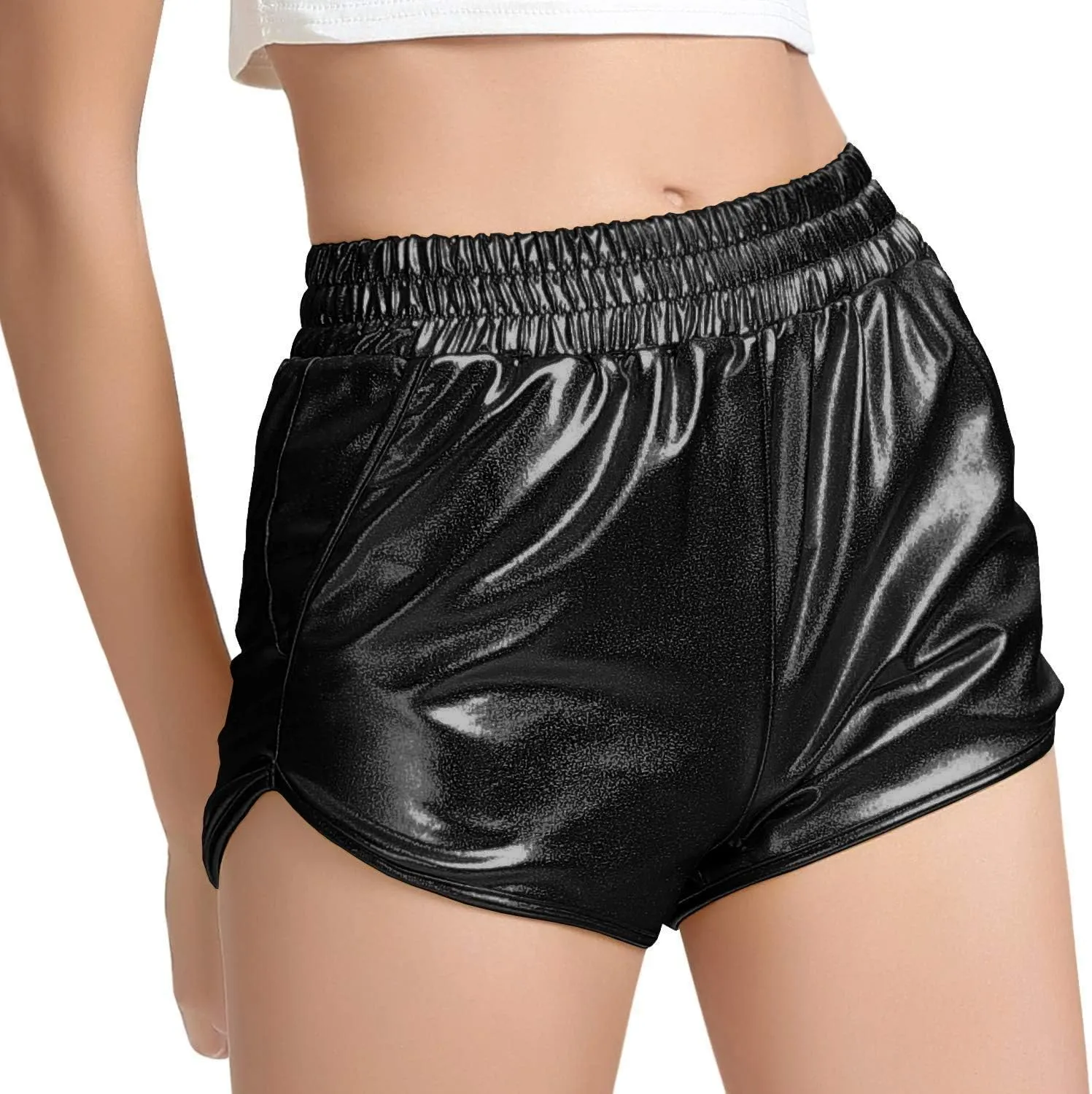 PESION Women's Metallic Shiny Shorts Sparkly Rave Hot Short Pants