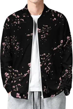 Pink Cherry Blossoms Lightweight Bomber Jacket Men Golf Fashion Coat Track Jackets Casual Windbreaker Shirt