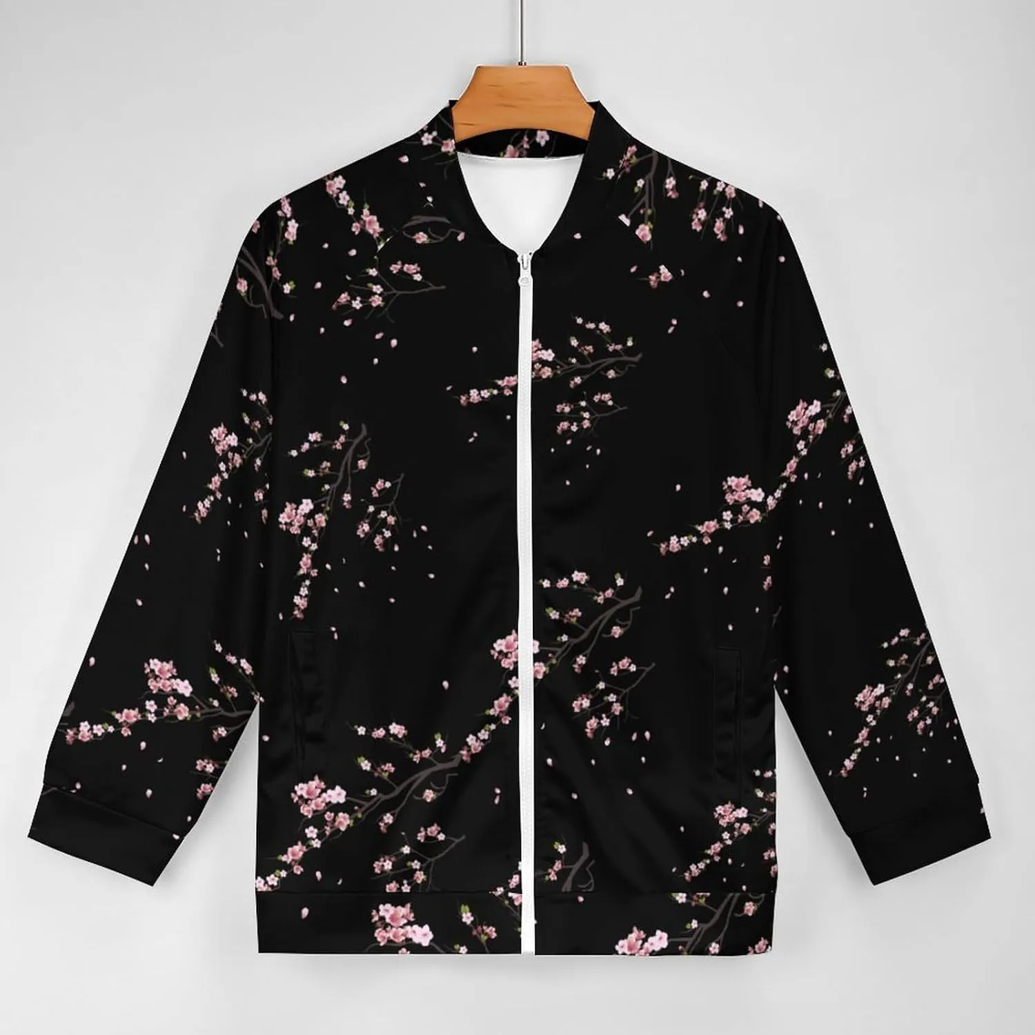 Pink Cherry Blossoms Lightweight Bomber Jacket Men Golf Fashion Coat Track Jackets Casual Windbreaker Shirt